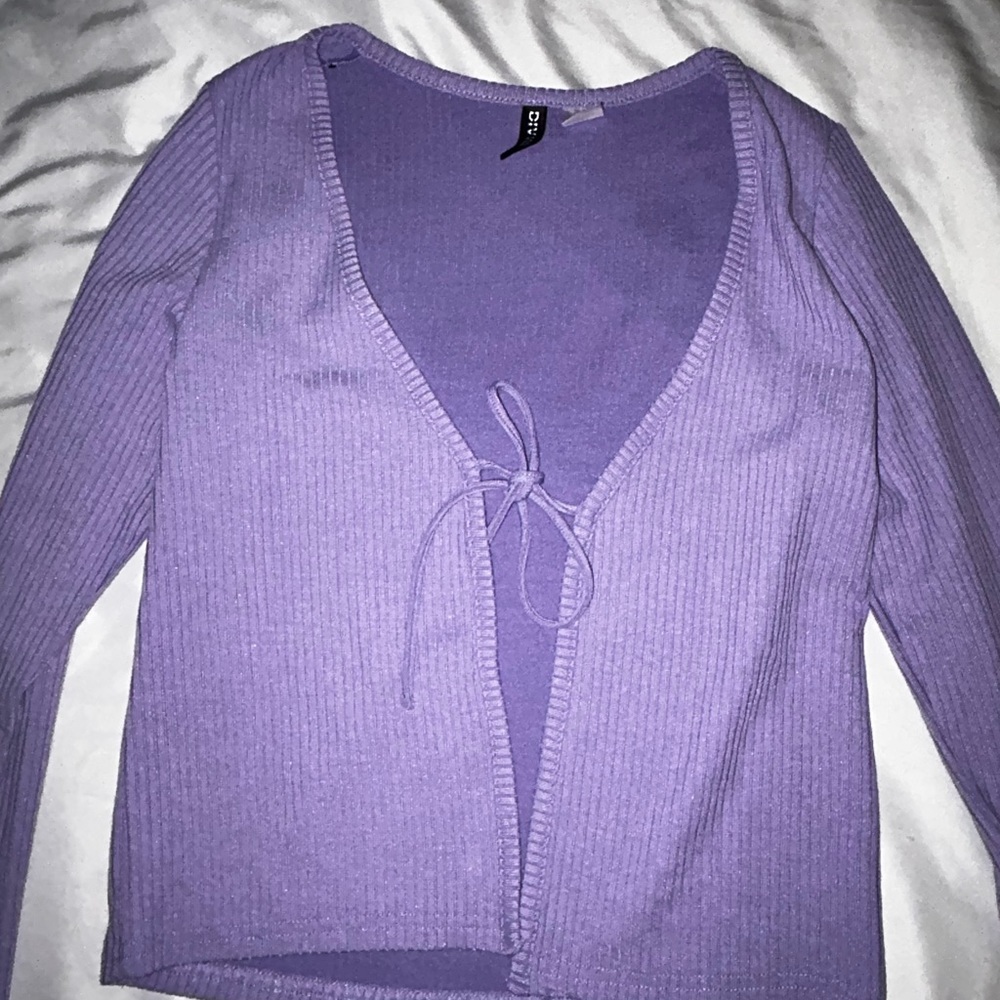 H&M Divided Purple Long Sleeve Tie Front Top